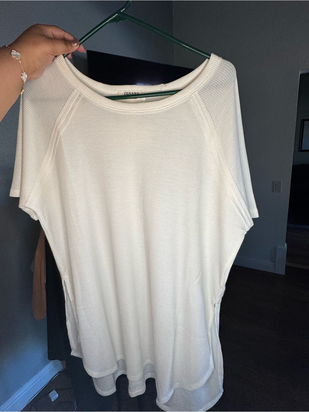 Zenana Outfitters Cream Short Sleeve Waffle Knit Tunic